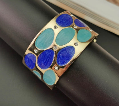 Boho Medium Colourful Spots Metal Rhinestones Statement Bangle Cuff Bracelets