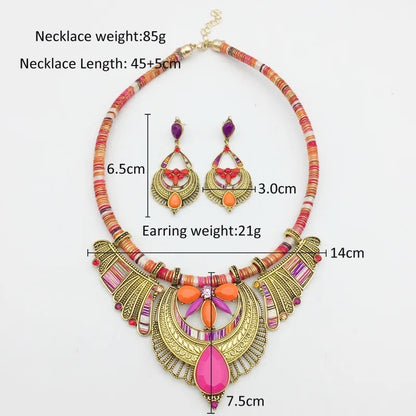 Bohemian Colourful Ethnic Beaded Crystals Statement Necklace Set