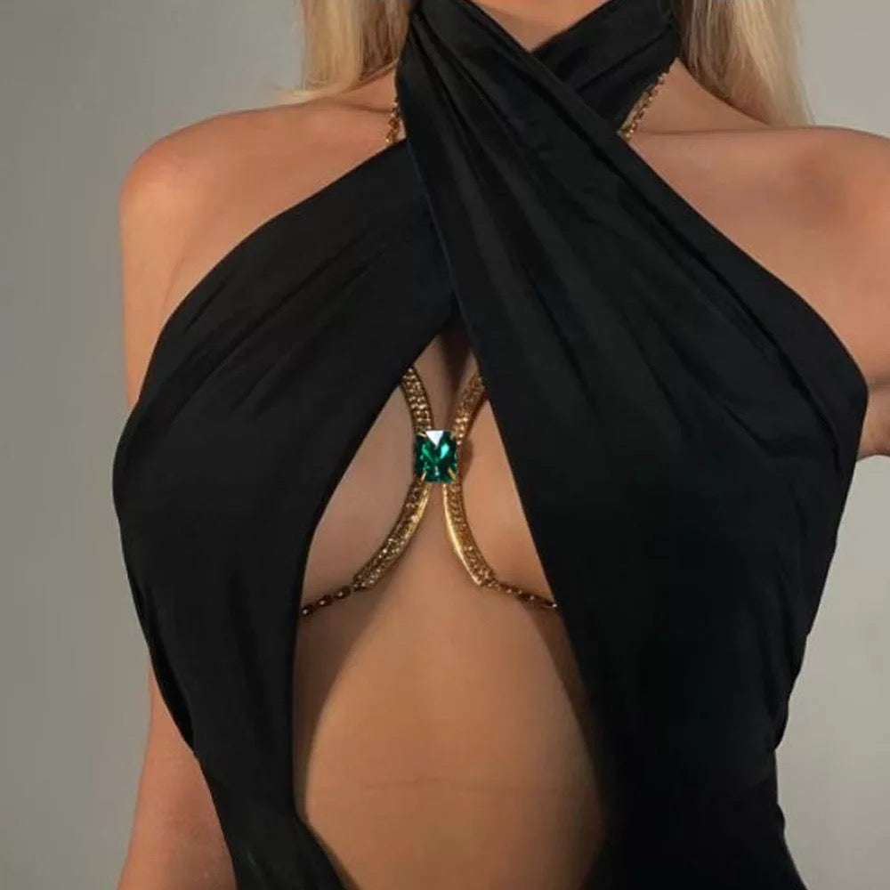 Rectangle Crystal Rhinestone Centred Bra Bracket Underwear Statement Body Chain
