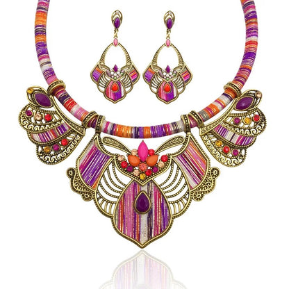 Bohemian Colourful Ethnic Beaded Crystals Statement Necklace Set