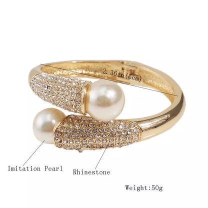Elegant Vintage And Charming Rhinestone Pearl Stretch Bangle Bracelet