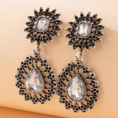 Elegant Classic Style Diamante Rhinestone Teardrop Dangle Stud Earrings