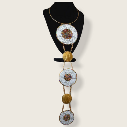 Long Elegant Authentic African Ethnic Tribal Beaded Disc Brass Pendant Necklaces