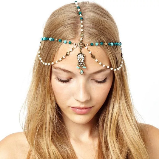 Multilayered Beaded Rhinestone Tassels Headpiece Hair Jewellery