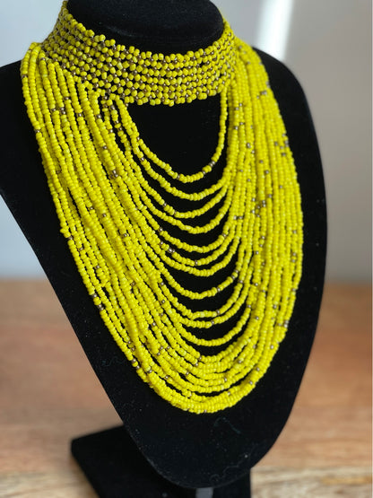 Authentic Yellow Tribal African Ethnic Maasai Choker Necklace