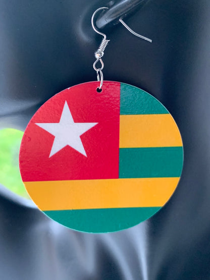 West Africa Countries Hand Painted Flags Wooden Dangle Earrings