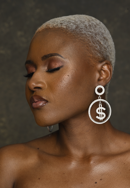 Dollar Sign Statement Diamante Rhinestone Dangle Earrings