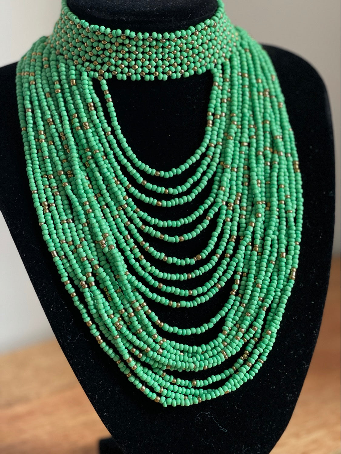 Authentic Green Tribal African Ethnic Maasai Choker Necklace