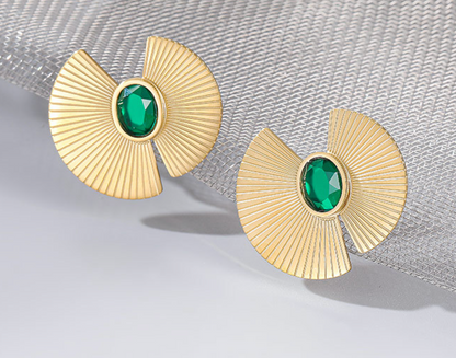 Elegant Glam Flower Designed Alloy Green Rhinestone Stud Earrings