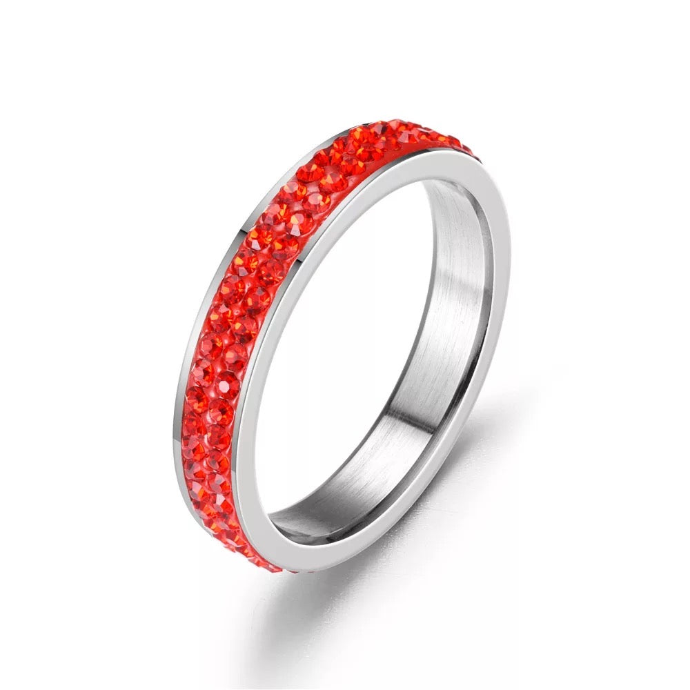 Sparkling Colourful Rhinestone Stainless Steel Rings