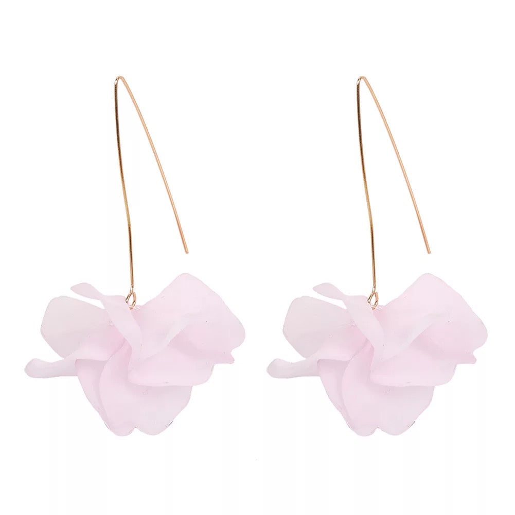 Lightweight Acrylic Flower Petals Wire Dangle Drop Earrings