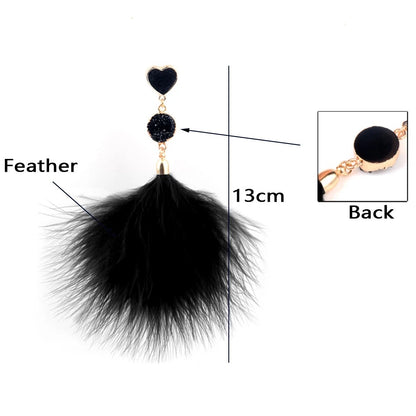 Bohemian Long Fluffy Feathers Statement Stud Earrings