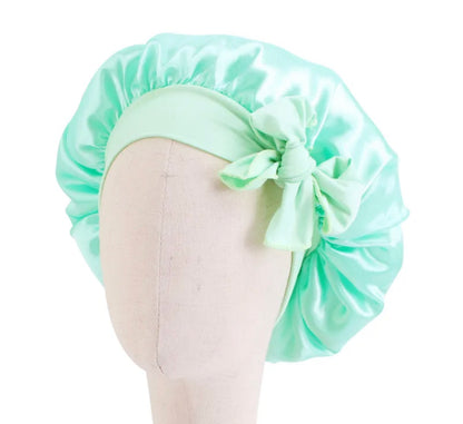 Kids Single Layered Bow Tied Design Satin Silk Bonnet Caps