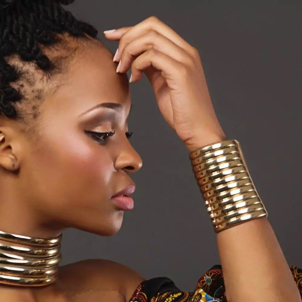Ndebele Gold Cuff Leather Bangle Bracelets
