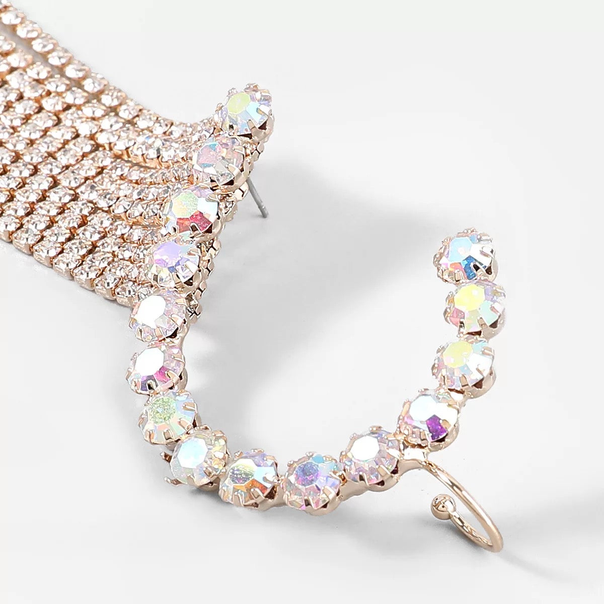 Long Glamorous Statement Crystal Diamante Rhinestone Ear Wrapped Tassels Earring