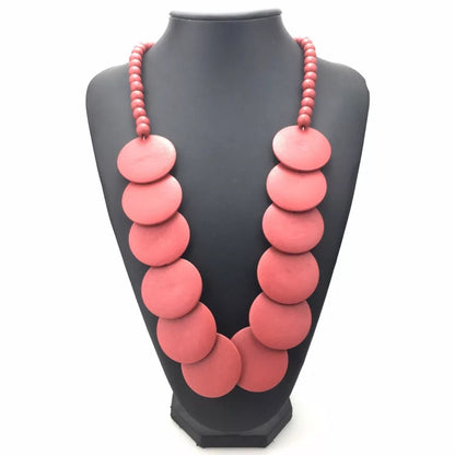 Tribal Ethnic Large Wooded Beaded Necklace Set