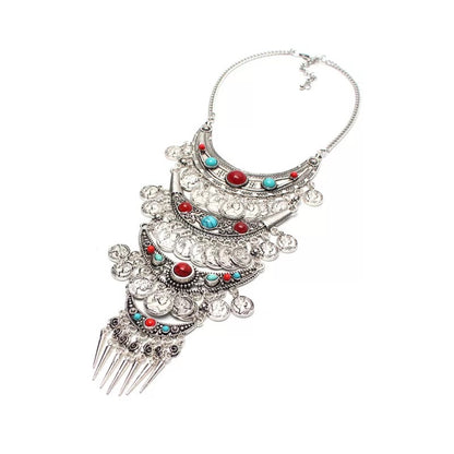 Boho Tribal Gypsy Indian Turkish Moroccan Native Inspired Style Coin Necklace