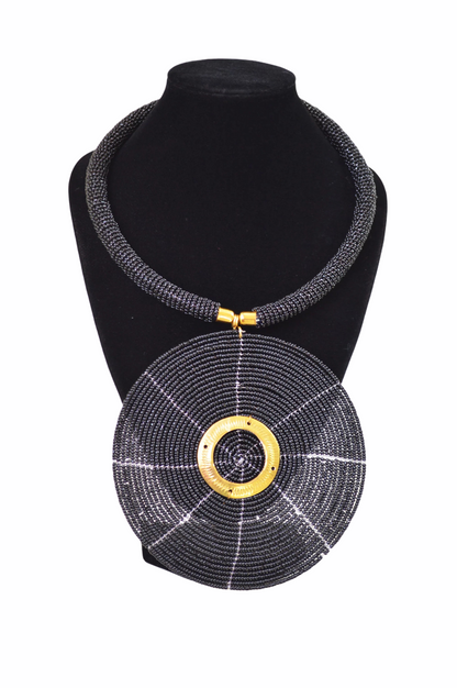 African Beaded Disc Pendant Necklaces