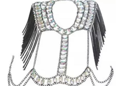 Boho Shoulder Rhinestone Statement Tassel Body Chain Jewellery