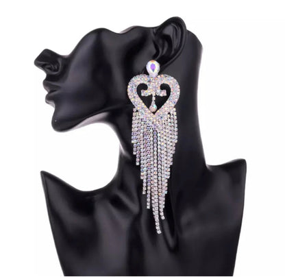 Glamorous Statement Diamante Rhinestone Tassel Earrings