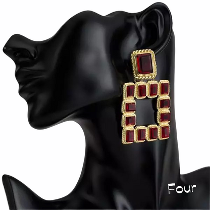Elegant Sparkling Rhinestone Square Statement Dangle Stud Earrings