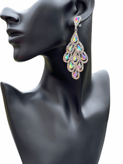 Crystal Diamante Rhinestone Sparkle Water Drop Elegant Statement Earrings
