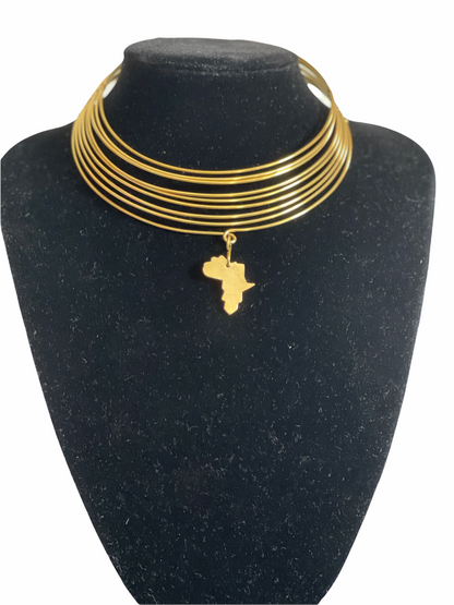 Authentic African Map Brass Metal Choker Pendant Necklace
