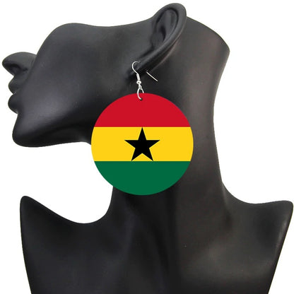 West Africa Countries Hand Painted Flags Wooden Dangle Earrings