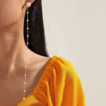 Long Elegant Faux Pearls Tassel Earrings