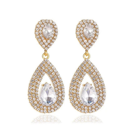 Elegant Classic Sparkle Diamante Rhinestone Teardrop Dangle Stud Earrings