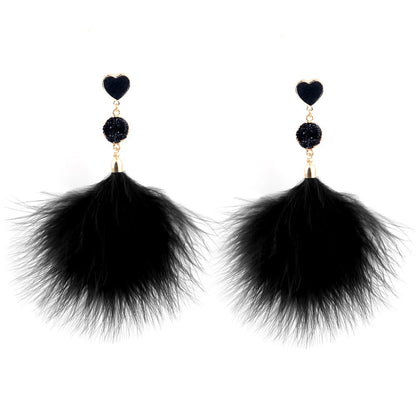 Bohemian Long Fluffy Feathers Statement Stud Earrings
