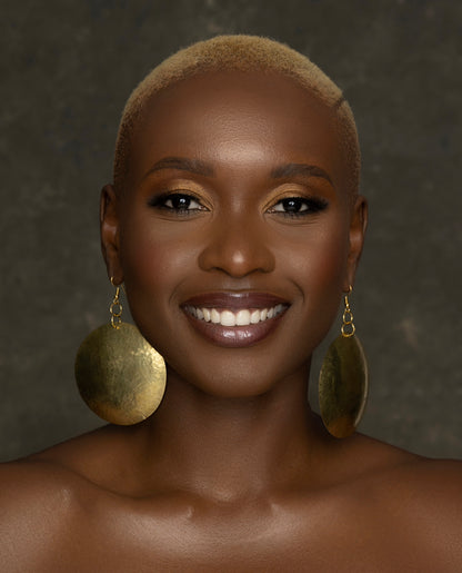 Authentic African Ethnic Tribal Hammered Brass Dangle Earrings