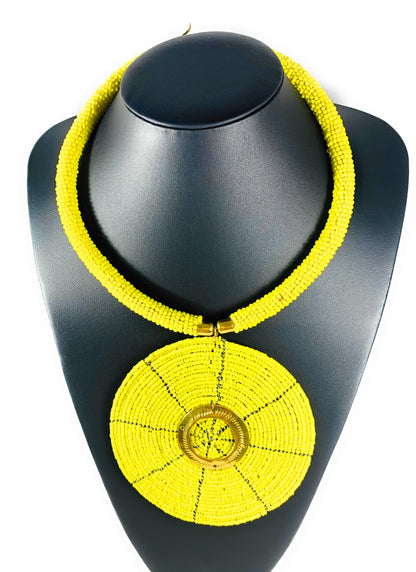 African Beaded Disc Pendant Necklaces
