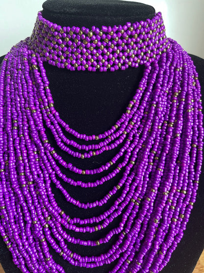 Authentic Purple Tribal African Ethnic Maasai Choker Necklace