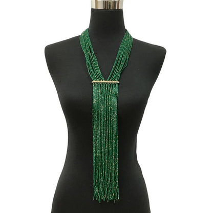 Long Bohemian Tribal Rhinestone Beaded Statement Necklace
