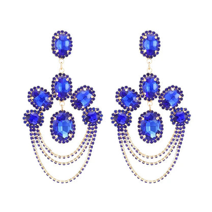 Elegant Diamante Rhinestone Sparkle Tassels Stud Statement Earrings