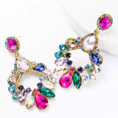 Luxury Classic Style Multicolour Rhinestones Teardrop Statement Earrings