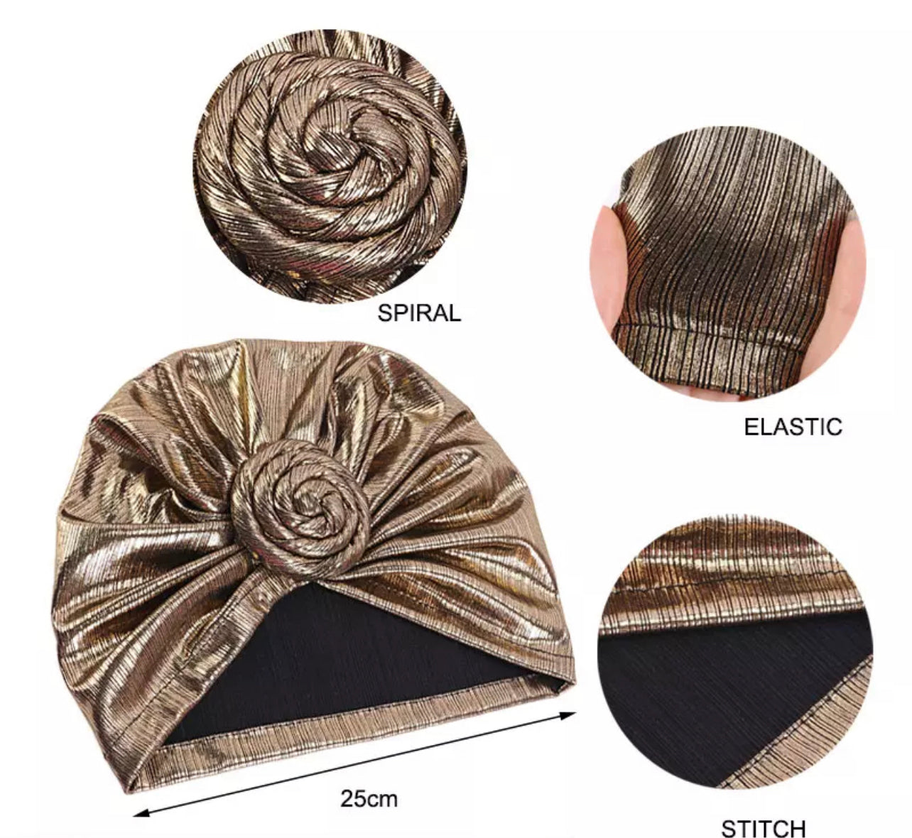 Pre Tied Twisted Knot Metalic Fabric Ready to Wear Turban Caps