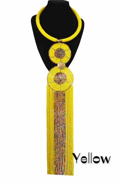 African Tribal Beaded Fringe Pendant Necklaces