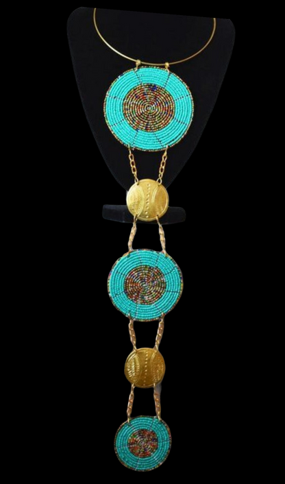 Long Elegant Authentic African Ethnic Tribal Beaded Disc Brass Pendant Necklaces