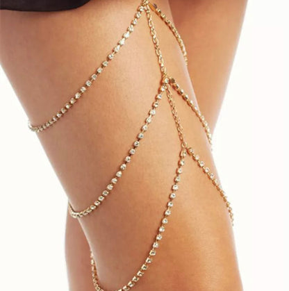 Long Multi Layered Sparkling Crystal Rhinestone Leg Thigh Boho Body Chain