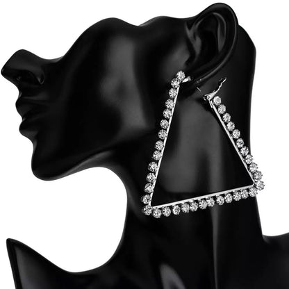 Large Triangle Rhinestone Hoop Earrings