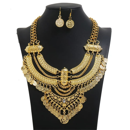 Boho Tribal Gypsy Indian Turkish Moroccan Native Inspired Style Necklace Set