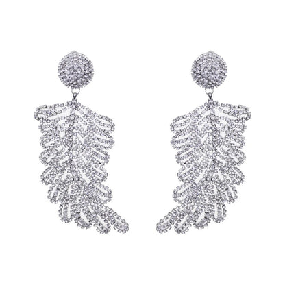 Glamorous Large Elegant Statement Diamante Rhinestone Leaf Stud Earrings