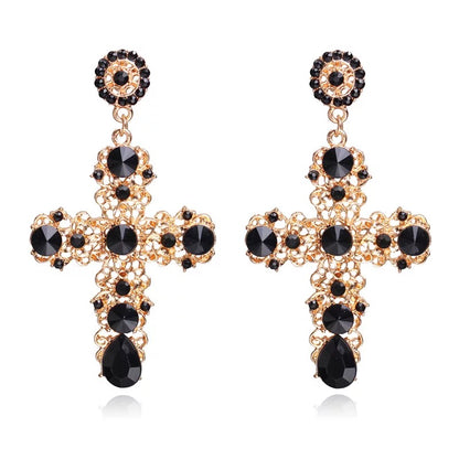 Crystal Sparkling Rhinestone Diamante Cross Statement Earrings