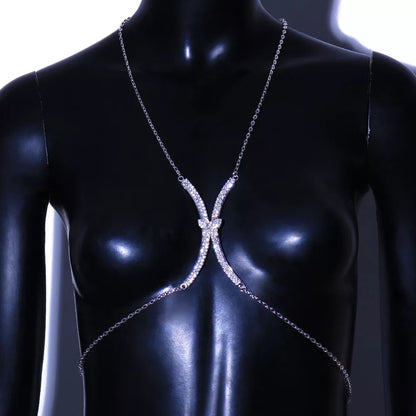 Crystal Rhinestone Centred Bra Bracket Underwear Statement Body Chain Jewellery