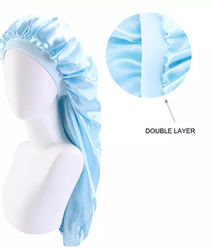 Luxury Satin Silk Long Double Layered Bonnet Caps For Braids And Long Hair