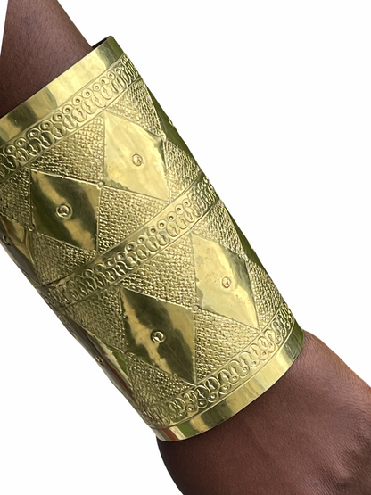 Authentic Oversized African Engraved Statement Brass Tribal Ethnic Bangle Cuff B