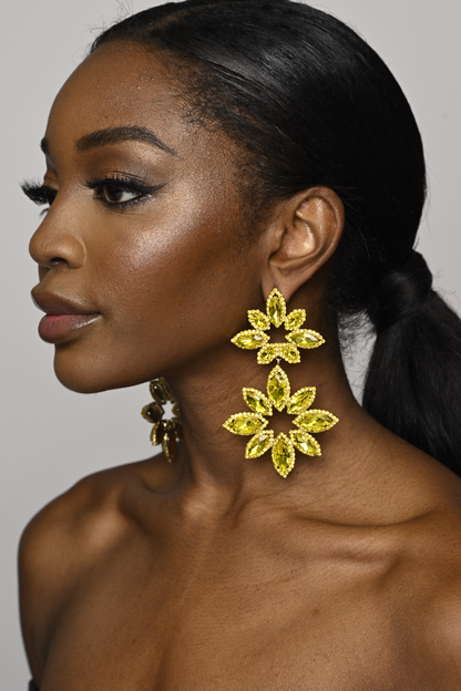 Long Glamorous Diamante Rhinestone Flower Stud Earrings