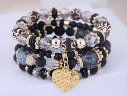 Bohemia 4 Pieces Beaded Heart Charm Bracelets Sets